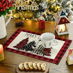 Artoid Mode Red and Black Buffalo Plaid Christmas Trees Placemats Set of 2 - Image 3