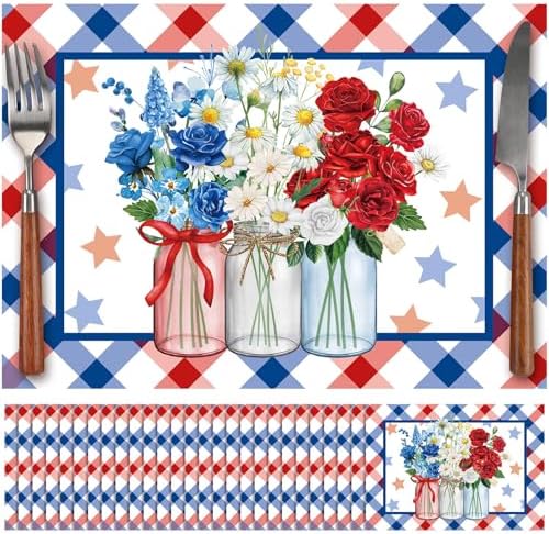 Eaasty 50 Pcs Patriotic Floral Paper Placemats 4th of July Table Mats by Eaasty