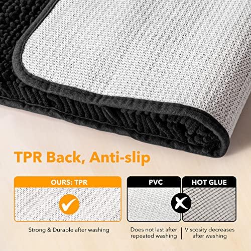 Yeaban Chenille Black Bathroom Rug 26"x44", Non-Slip Rubber Backing - Image 3