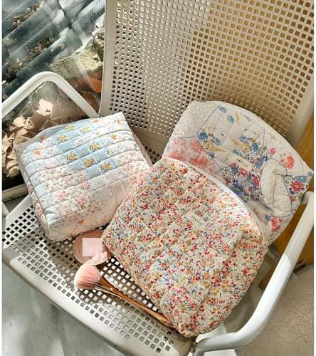 uekeboag 2Pcs Quilted Cotton Makeup Bag, Cosmetic Bag - Image 4