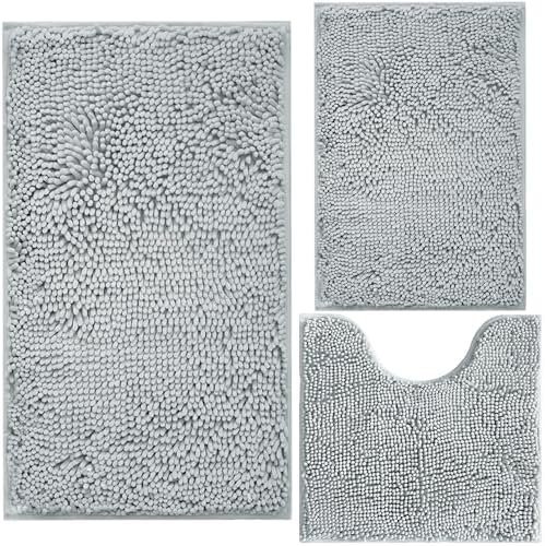 BOANKODU 3 Piece Bathroom Rugs Set, Extra Soft & Shag Chenille Bath Mat by BOANKODU