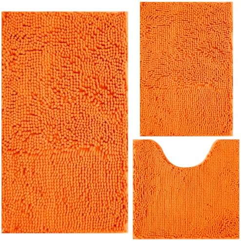 Bathroom Rugs Chenille 3-Piece Extra Soft and Absorbent Shag Bathroom Rugs by BOANKODU