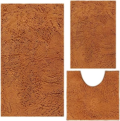Bathroom Rugs Chenille 3-Piece Extra Soft and Absorbent Shag Bathroom Rugs by BOANKODU